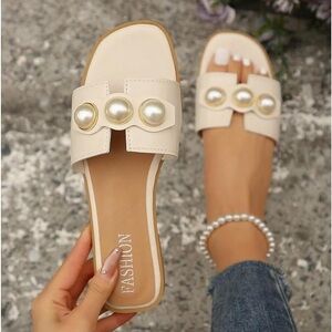 GORGLITTER Pearl Accent Slip On Sandals
